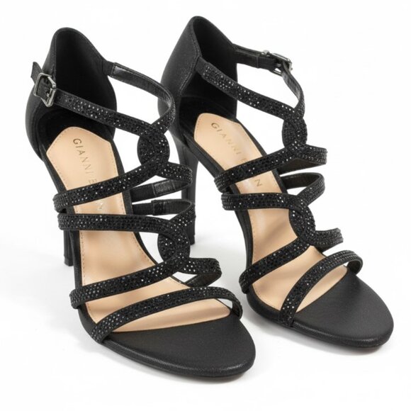 Gianni Bini Heels Sandals Dazzle Black Stones Open Toe Womens Size 8.5M - Picture 1 of 7